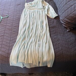 Elegant Light Blue Pleated Dress